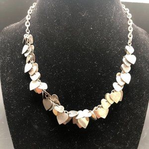 Vintage Silver One Heart Charm Dangle Boho Hippie Fringe Necklace